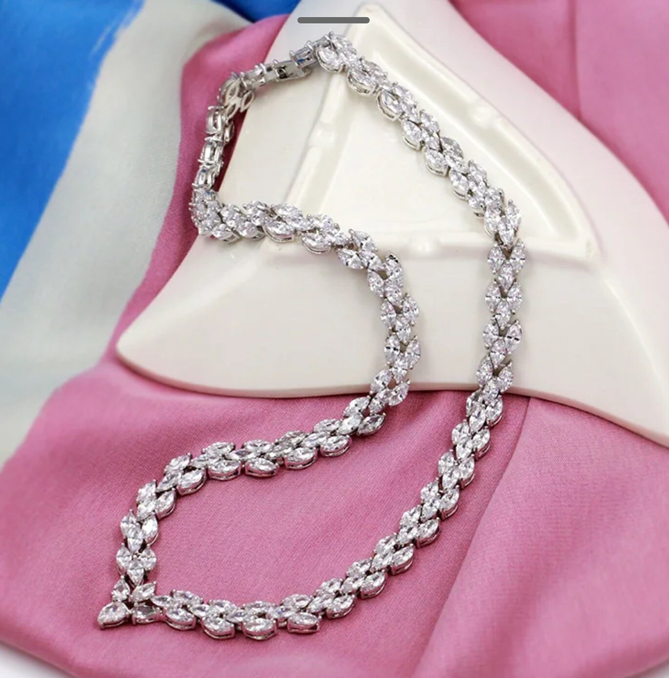 Crysdue Sparkle Bridal Jewelry Set - Teardrop Cubic Zirconia Y-Necklace, Earrings & Bracelet For Wedding & Prom