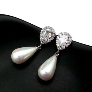 Clip On Hochzeit Brautschmuck Brautjungfer Geschenk Abschlussball Tropfen Ohrringe cremeweiß oder creme mit Zirkonia Zirkonia