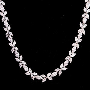 Bridal wedding jewelry necklace prom party AAA clear white cubic zirconia luxury white gold rhodium marquise collar choker tennis necklace