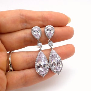 wedding bridal jewelry christmas gift prom party bridesmaid Clear white teardrop cubic zirconia teardrop post circular cz rhodium rose gold