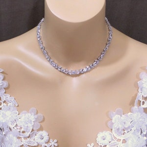 Bridal wedding prom necklace clear white AAA cubic zirconia luxury rhodium silver collar choker marquis oval cluster multi shape necklace