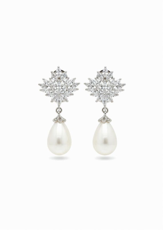 EVER FAITH Wedding Zirconia cubica Set di Gioielli per la Sposa Damigella d' Onore, Sparkly Marquise Leaf Collana penzolante Orecchini Bracciale per Donna Trasparente Argento Fondo