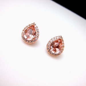 bridal wedding jewelry bridesmaid gift christmas prom teardrop halo cz post rose gold earrings fancy vintage rose crystal rhinestone