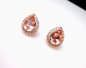 SALE set of 3 4 5 6 7 8 9 10 pairs bridal bridesmaid gift set teardrop cubic zirconia rose pink gold earrings fancy vintage rose crystal