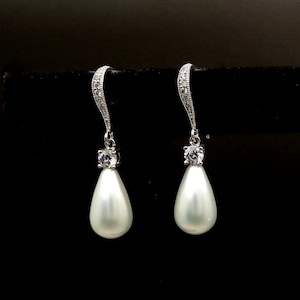 STERLING SILVER hook Bridal jewelry wedding jewelry bridal earrings cubic zirconia hook white cream teardrop shell pearl earrings bridesmaid image 2