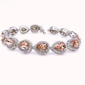 bridal bracelet wedding jewelry bridesmaid gift prom party pageant rose gold teardrop pear vintage rose blush fancy rhinestone