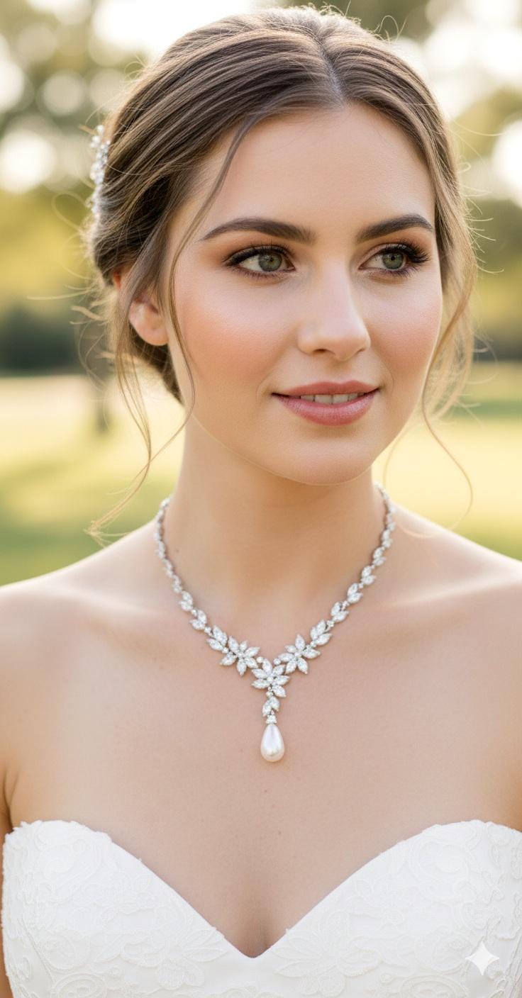 Bridal Jewelry Wedding Pearl Necklace Soft White Pear Crystal