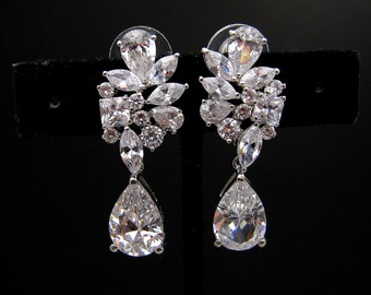 Wedding bridal party prom gift christmas luxury multi shape cluster cubic zirconia post drop earrings jewelry bold statement earrings