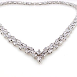 Bridal wedding jewelry necklace prom party AAA clear white cubic zirconia luxury white gold rhodium marquise collar v shape tennis necklace image 3