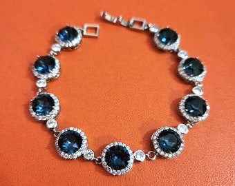 bridal bracelet wedding jewelry prom party gift christmas bridesmaid montana navy blue round halo fancy vintage rose crystal bracelet