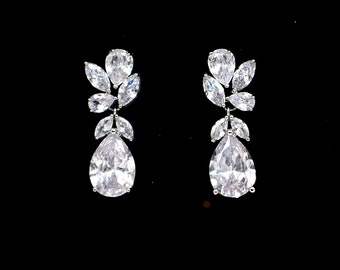 Wedding bridal party prom gift christmas luxury multi shape cluster cubic zirconia post drop earrings jewelry bold statement earrings