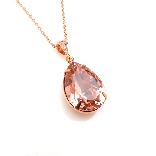 fancy blush pink vintage rose teardrop fancy rhinestone crystal drop rose gold silver chain necklace bridesmaid gift bridal necklace