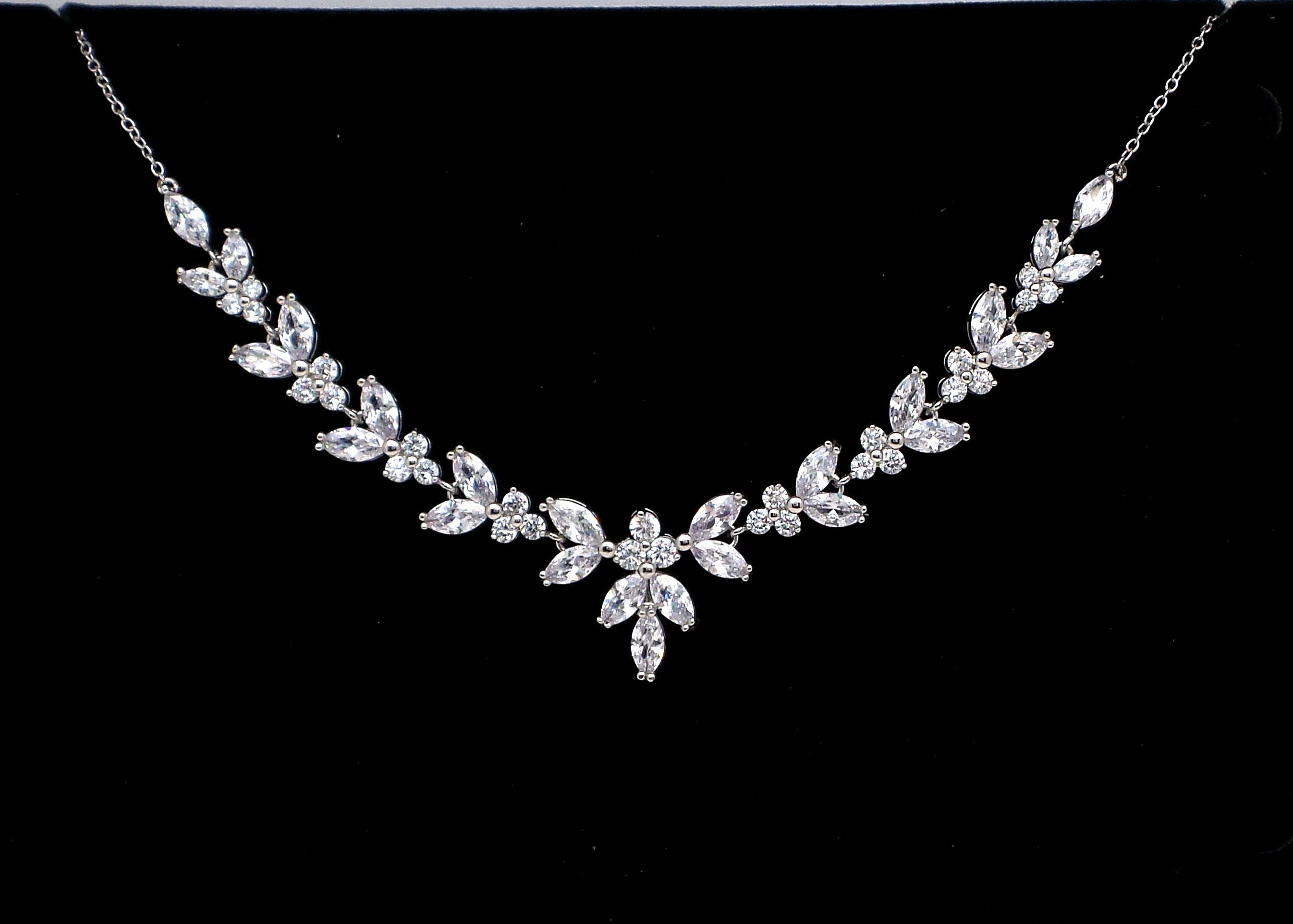 AB Rhinestone V Shaped Pageant Necklace Set | Prom Necklace Set | L&M Bling  - lmbling