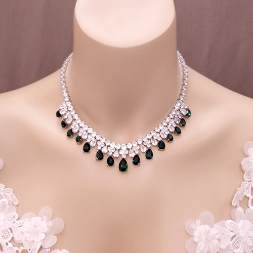 Wedding shops jewelry prom bridal necklace pageant clear white multi shape cubic zirconia statement rhodium siam red fancy crystal teardrop