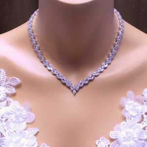 Bridal wedding jewelry necklace prom party AAA clear white cubic zirconia luxury white gold rhodium marquise collar v shape tennis necklace