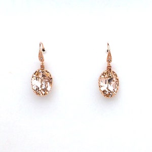bridesmaid gift prom fancy vintage rose blush pink oval foiled crystal rhinestone drop with cubic zirconia pink rose gold hook earrings image 6