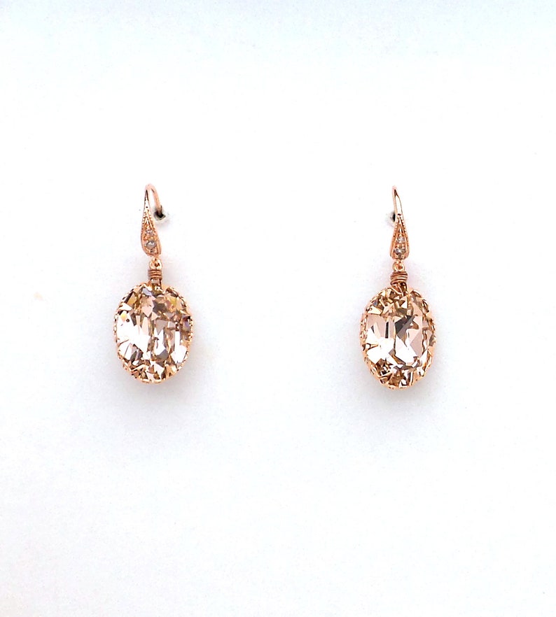 bridesmaid gift prom fancy vintage rose blush pink oval foiled crystal rhinestone drop with cubic zirconia pink rose gold hook earrings image 6