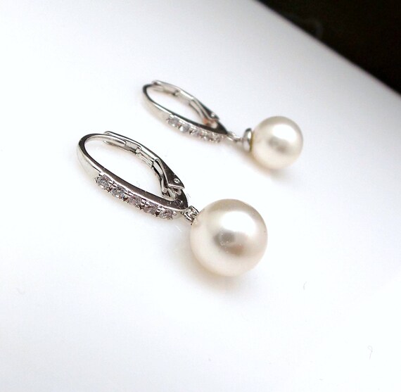 French Hooks Three Tear Earrings CZ Bridal Opal Earrings Pearl Earrings Bridesmaids Gift Wedding Jewelry White Opal Earrings