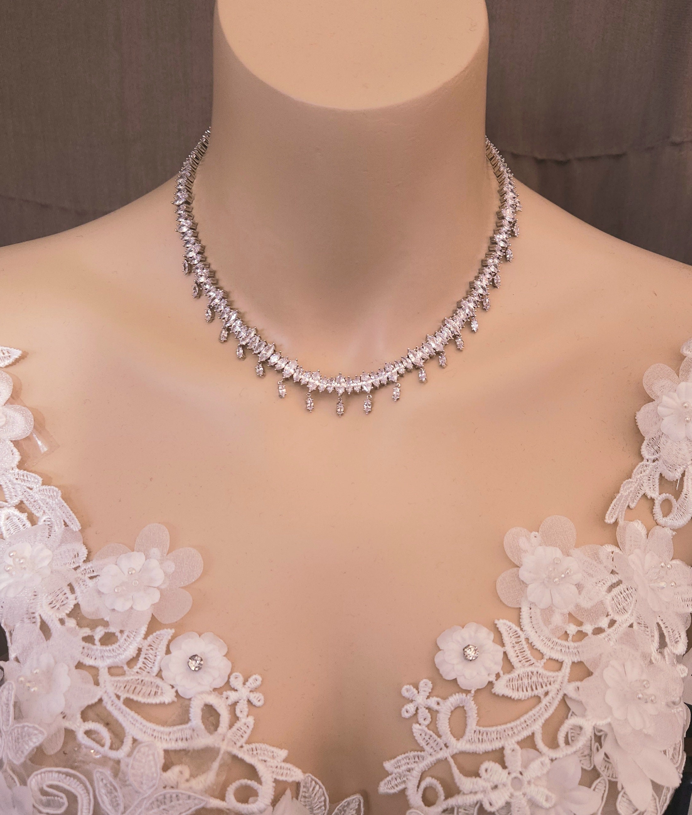Bridal Wedding Jewelry Necklace Prom Party AAA Clear White