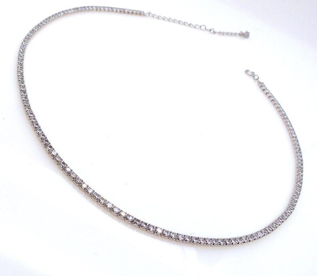 Bridal Necklace Wedding Jewelry Prom Party Necklace 2mm Round AAA Cubic  Zirconia Micro Inlaid Sterling Silver Tennis Necklace Choker - Etsy Canada