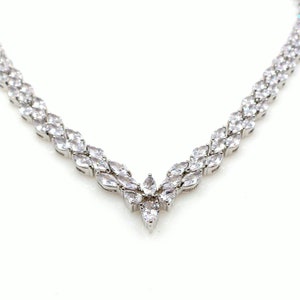 Bridal wedding jewelry necklace prom party AAA clear white cubic zirconia luxury white gold rhodium marquise collar v shape tennis necklace image 2