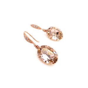 bridesmaid gift prom fancy vintage rose blush pink oval foiled crystal rhinestone drop with cubic zirconia pink rose gold hook earrings image 3