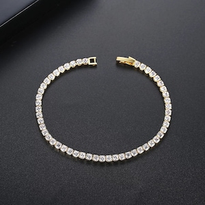 Wedding jewelry bridesmaid gift party prom christmas bridal bracelet round gold or rhodium clear white cubic zirconia tennis bracelet