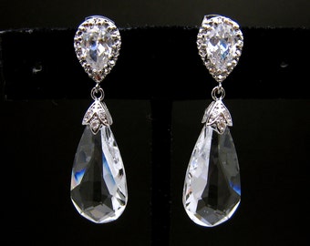 bridal earrings wedding earrings bridal jewelry  teardrop fancy clear crystal with cubic zirconia earring post