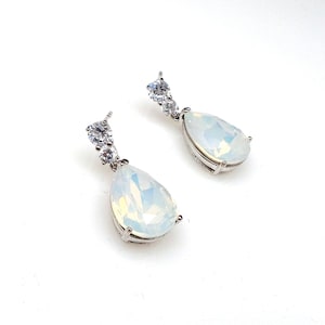Brautschmuck Brautjungfer Geschenk Hochzeit Abschlussball Party ausgefallen Tropfen weiß Opal Kristall Tropfen Diamant doppelt rund Cz Ohrringe