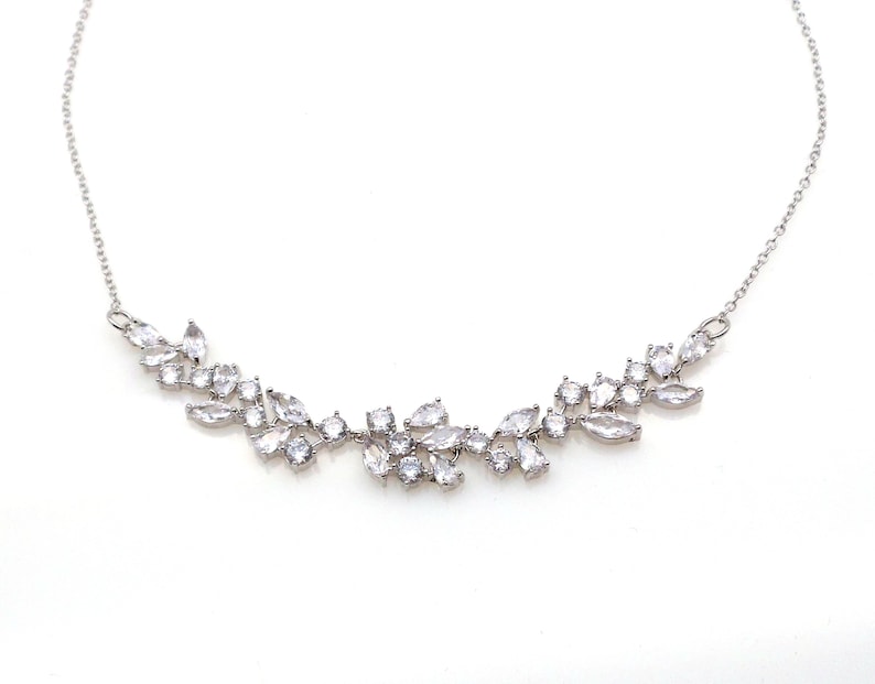wedding jewelry bridal necklace prom party bridesmaid rhodium silver vine cubic zirconia necklace clear white marquise collar dainty choker