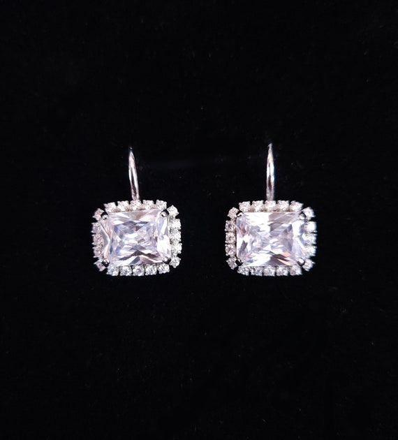 Orecchini a bottone ovali in argento rodiato con zirconi cubici AAA, taglio quadrato, taglio cuscino, regalo per damigella d'onore, festa, matrimonio - Italia