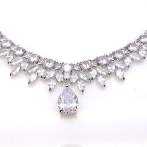 Bridal Necklace Wedding Jewelry Prom Pageant Party Clear White Marquise ...
