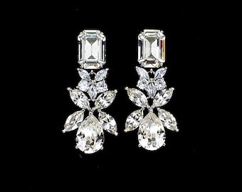 christmas prom bridal wedding bridesmaid gift clear fancy marquise cluster crystal rhinestone teardrop rectangle post statement earrings