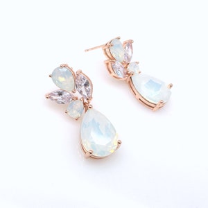 Wedding jewelry bridal party prom christmas gift multi shape cluster cubic zirconia post earrings vine rose gold fancy white opal drop