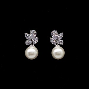 wedding jewelry bridal earrings bridesmaid gift prom party cubic zirconia rhodium post earrings multi shape 12mm white cream fancy pearl