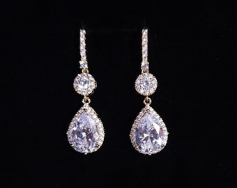 bridal wedding jewelry bridesmaid gift party christmas prom rhodium clear white teardrop micropave cubic zirconia cubic hook earrings