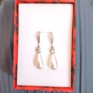 STERLING SILVER hook Bridal jewelry wedding jewelry bridal earrings cubic zirconia hook white cream teardrop shell pearl earrings bridesmaid Rosegold earrings