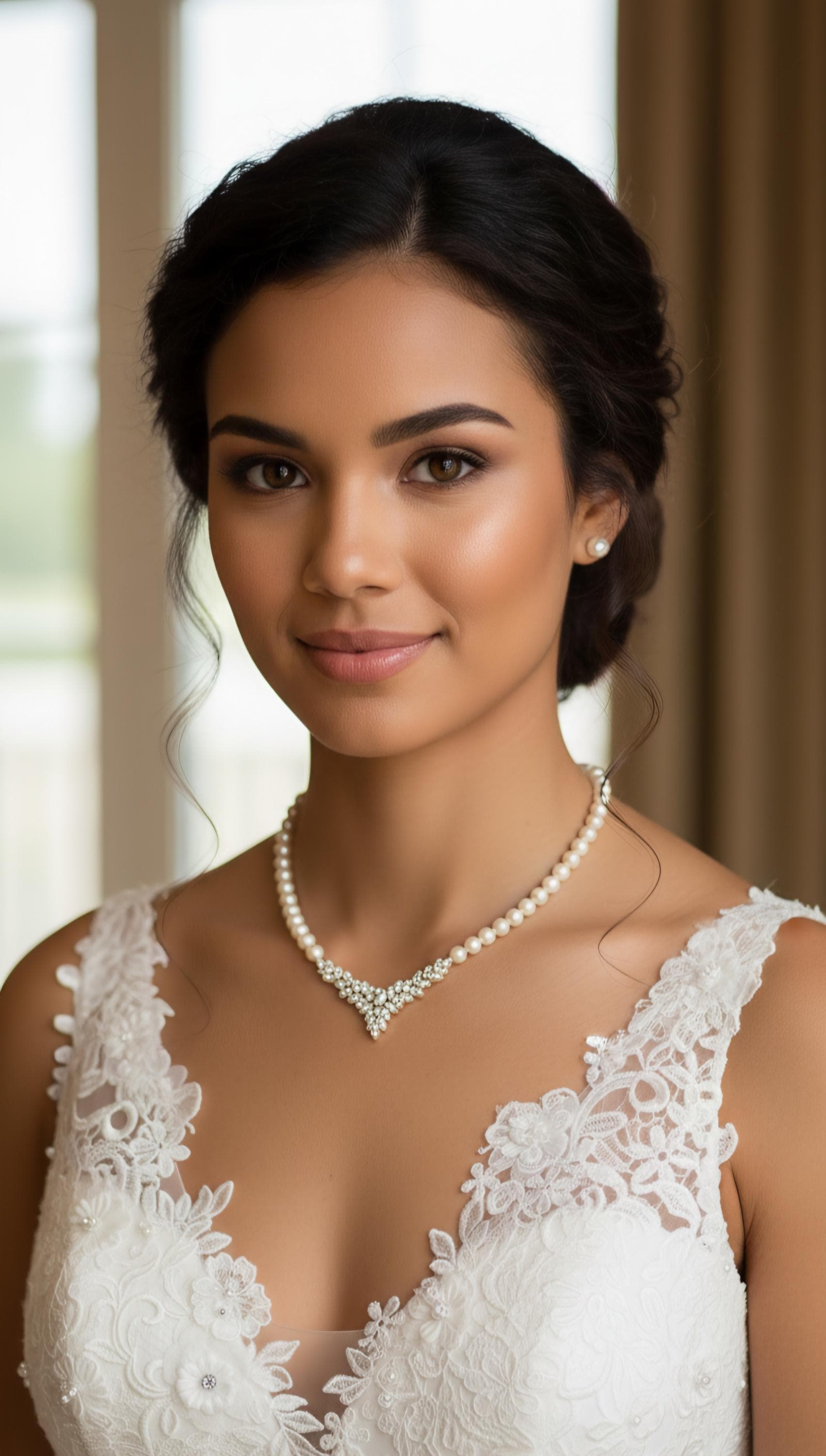 Bridal Jewelry Wedding Necklace White Round Crystal Pearl Strand