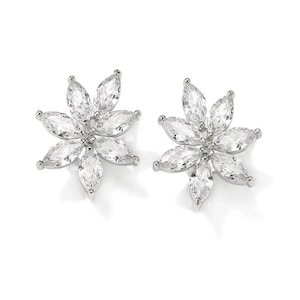 wedding bridal jewelry bridesmaid gift prom party christmas pageant marquise multi stone cluster cubic zirconia rhodium post stud earrings