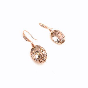 bridesmaid gift prom fancy vintage rose blush pink oval foiled crystal rhinestone drop with cubic zirconia pink rose gold hook earrings image 4