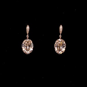 bridesmaid gift prom fancy vintage rose blush pink oval foiled crystal rhinestone drop with cubic zirconia pink rose gold hook earrings image 8