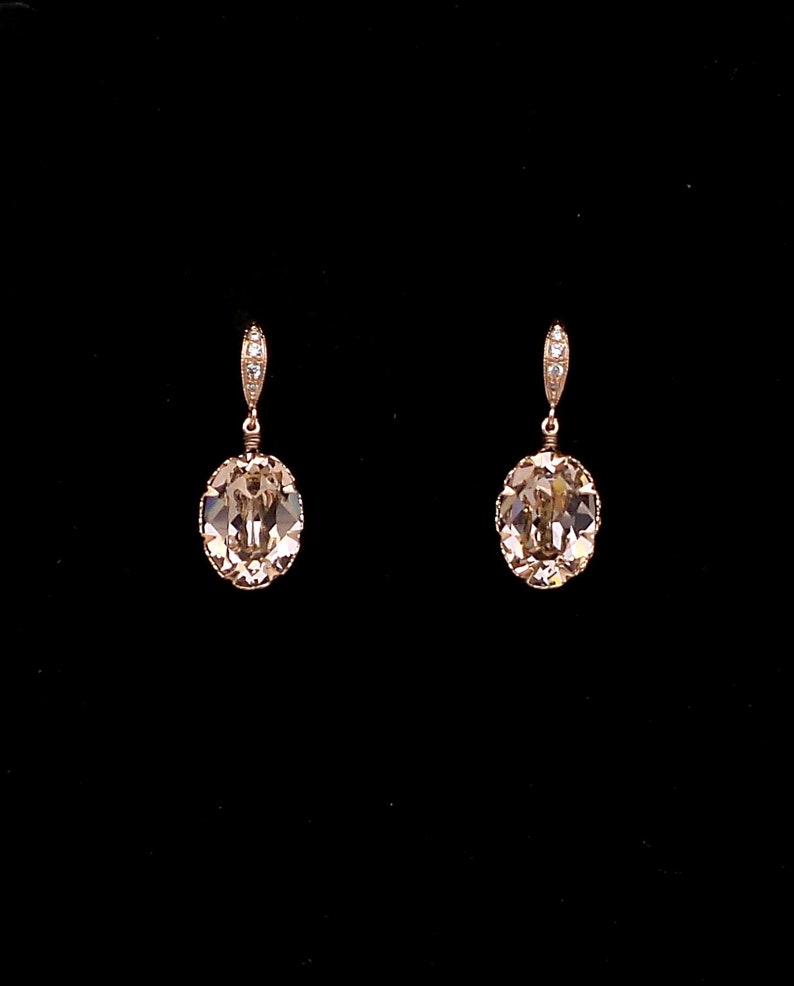 bridesmaid gift prom fancy vintage rose blush pink oval foiled crystal rhinestone drop with cubic zirconia pink rose gold hook earrings image 8