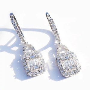 bruids bruiloft sieraden bruidsmeisje cadeau helder wit vierkant cluster stokbrood gesneden kubieke zirkonia druppel kubieke hendel terug rhodium zilveren oorbellen