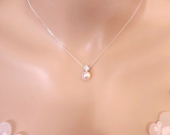 wedding jewelry bridal necklace prom bridesmaid party white or cream 8mm fancy round pearl drop necklace with sterling silver chain