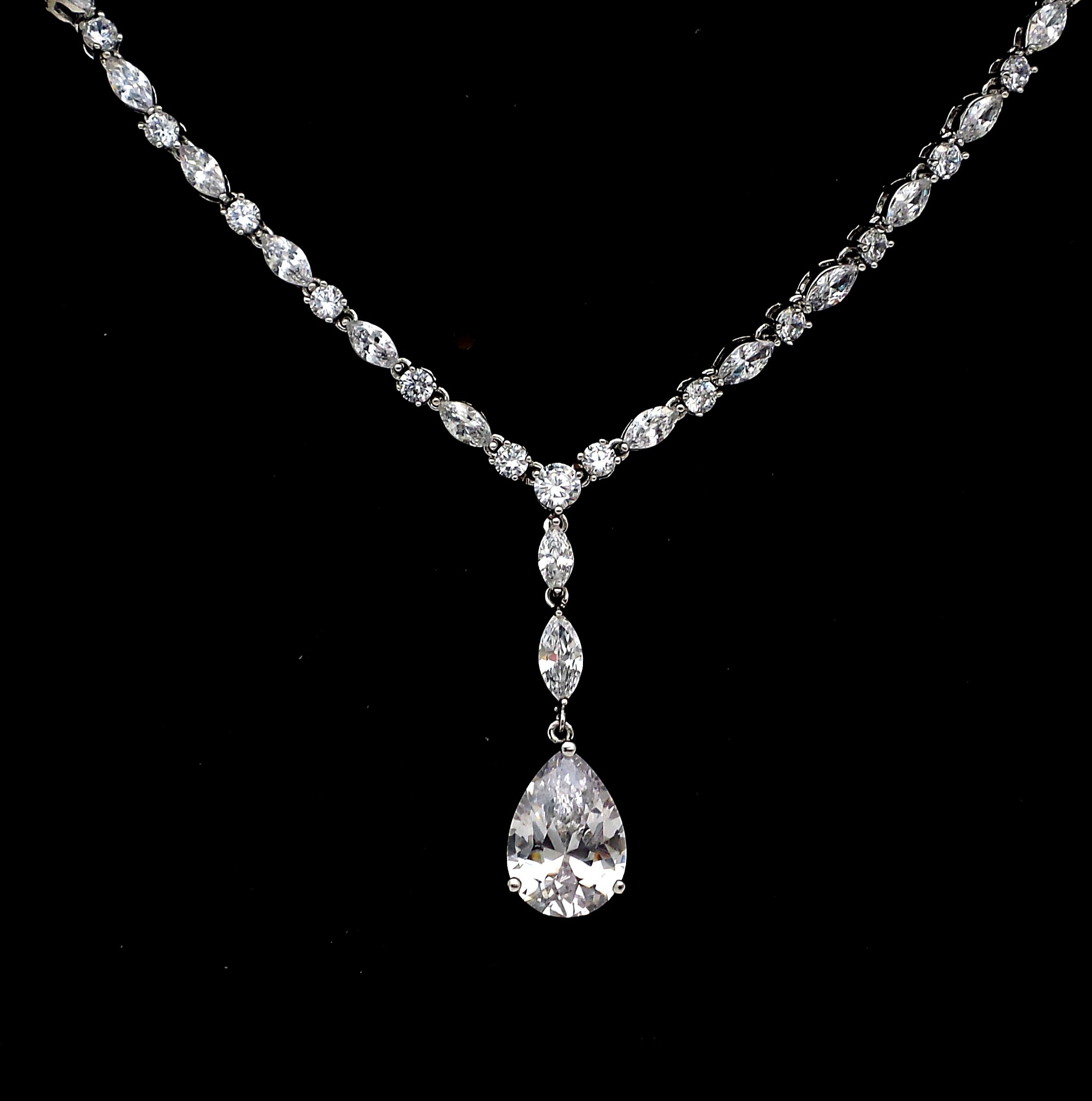 Silver Wedding Bride Prom Clear or Multi CZ Gem Boho Choker Pendant Necklace UK Silver Wedding Bride Prom Clear or Multi CZ Gem Boho Choker Pendant Necklace UK