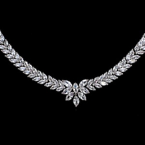 Bridal wedding jewelry necklace prom party AAA clear white cubic zirconia luxury white gold rhodium marquise collar choker tennis necklace