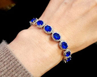 bridesmaid jewelry bracelet bridal wedding bracelet christmas party gift fancy rhinestone oval majestic royal blue cubic zirconia bracelet