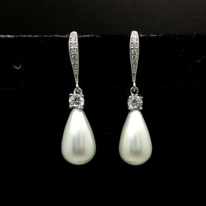 STERLING SILVER hook Bridal jewelry wedding jewelry bridal earrings cubic zirconia hook white cream teardrop shell pearl earrings bridesmaid