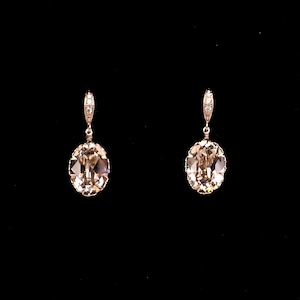 bridesmaid gift prom fancy vintage rose blush pink oval foiled crystal rhinestone drop with cubic zirconia pink rose gold hook earrings image 1