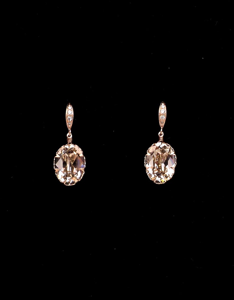 bridesmaid gift prom fancy vintage rose blush pink oval foiled crystal rhinestone drop with cubic zirconia pink rose gold hook earrings image 1